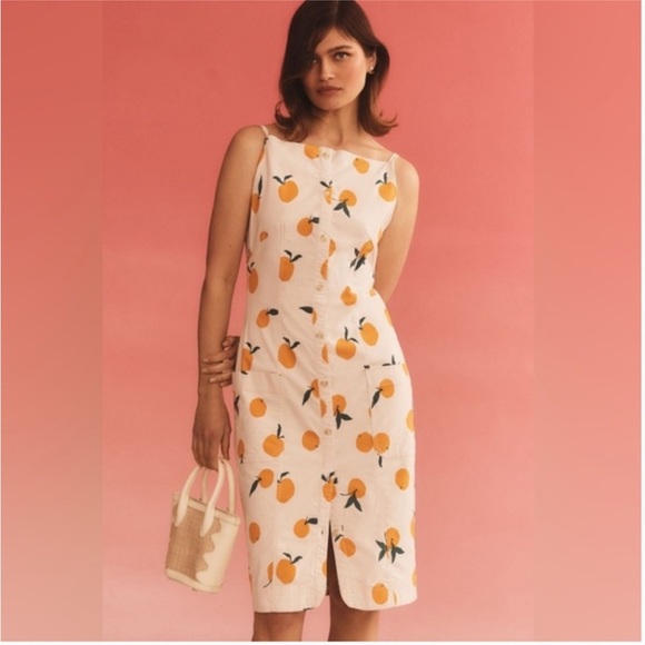 Anthropologie Maeve Dylan Mierzwinski Colette Midi Dress Orange Fruit Print - Picture 10 of 12
